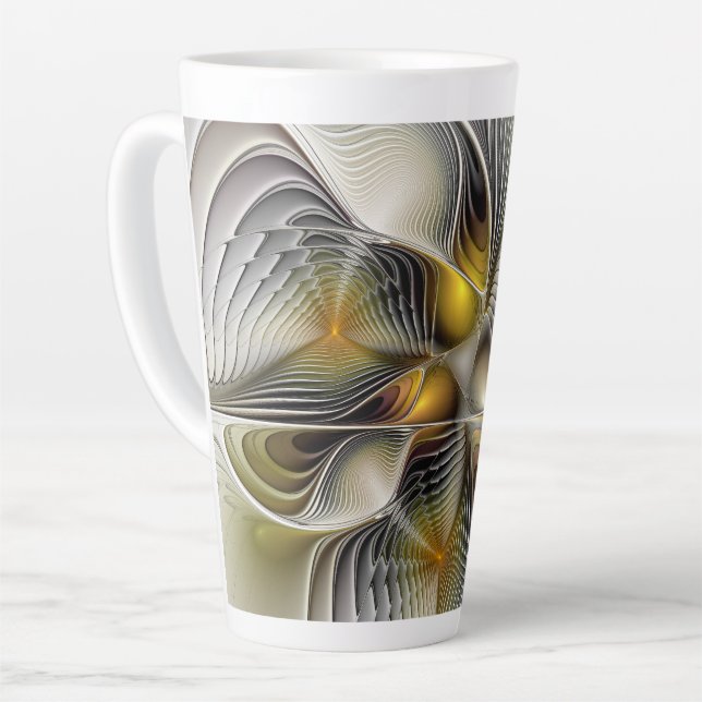Caneca De Café Latte Fractal Abstrato 3D De Illusão Óptica Com Profundi (Ângulo esquerdo)