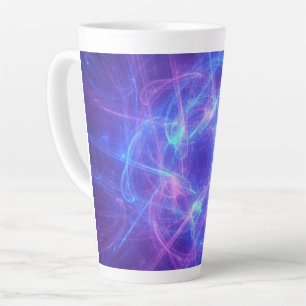Caneca De Café Latte Fractal Abstrato azul e rosa suave