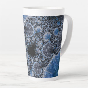 Caneca De Café Latte Fractal azul abstrato preto