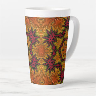Caneca De Café Latte Fractal Bloom em Matizes do outono