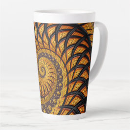 Caneca De Café Latte Fractal Espiral abstrato preto e Dourado