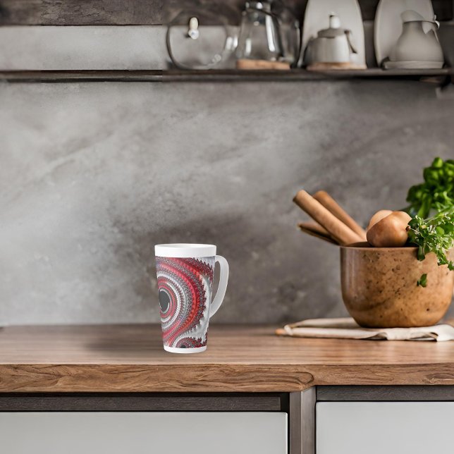 Caneca De Café Latte Fractal Espiral Gradiente abstrato Vermelho e Pret (Criador carregado)