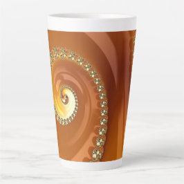 Caneca De Café Latte Fractal Espiral Gradiente Laranja Dourado abstrato