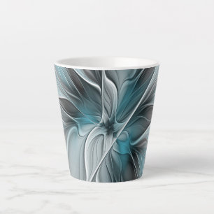 Caneca De Café Latte Fractal Fractal Moderna Abstrato com Cinza Flor Az