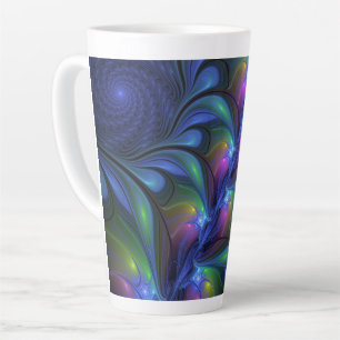 Caneca De Café Latte Fractal verde cor-de-rosa Abstrato azul-colorido