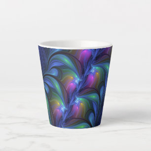 Caneca De Café Latte Fractal verde cor-de-rosa Abstrato azul-colorido