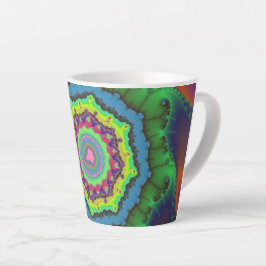Caneca De Café Latte Fractal Verde-Trendy, Laranja-Azul