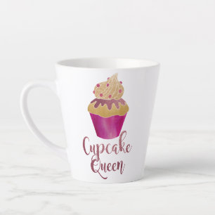 Caneca De Café Latte Framboesa Cupcake de Aquarela Rainha Glitter