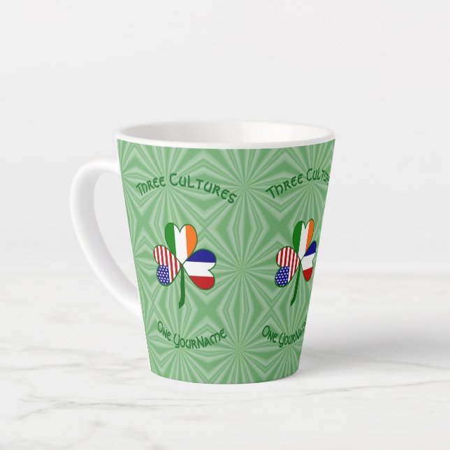Caneca De Café Latte França Irlanda EUA Shamrock Flag Personalizado (Ângulo esquerdo)