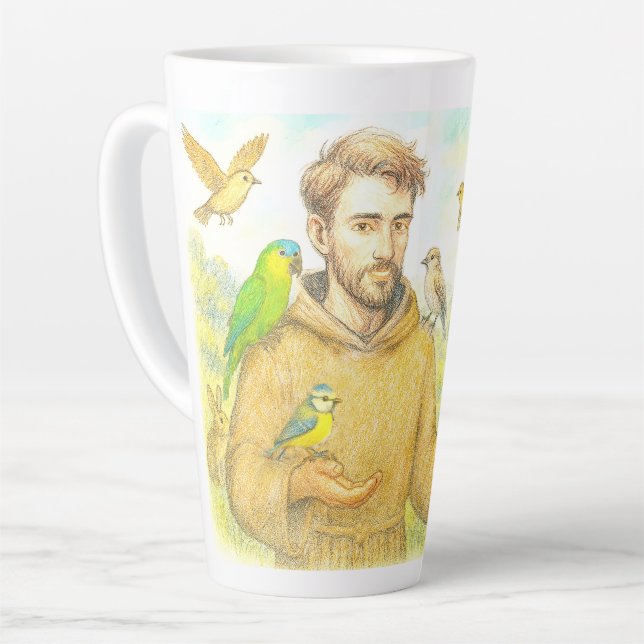 Caneca De Café Latte Francis, o sermão para os pássaros e animais (Ângulo esquerdo)