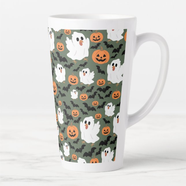 Caneca De Café Latte Frangos Fantasmas Cute Spooky com Pumpkins e Bats (Direita)