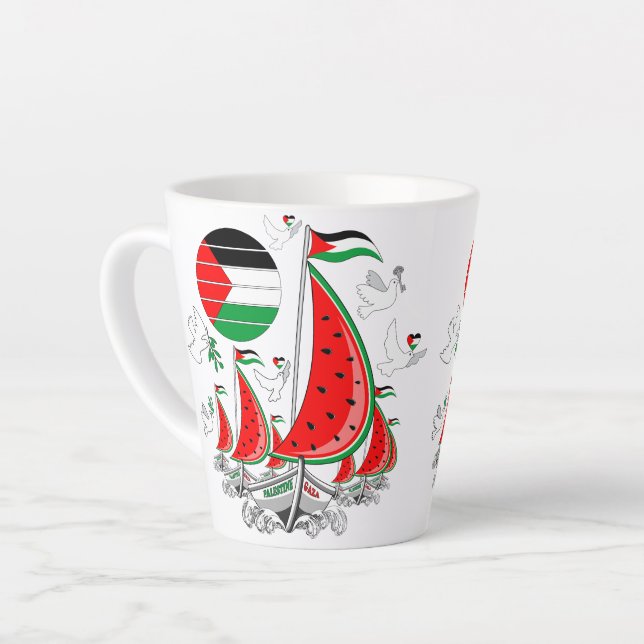 Caneca De Café Latte Freedom Global Sumud Flotilla Boats para Gaza (Ângulo esquerdo)