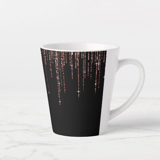 Caneca De Café Latte Frente Brilhante Dourada cintilante Rosa preto de  (Direita)