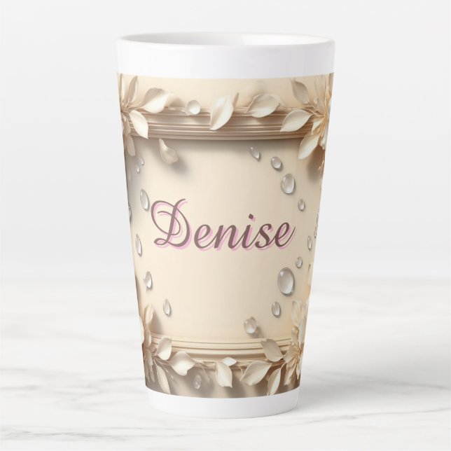 Caneca De Café Latte Fronteira Floral Com Nome Personalizado (Frente)