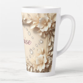 Caneca De Café Latte Fronteira Floral Com Nome Personalizado