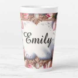 Caneca De Café Latte Fronteira Floral Com Nome Personalizado