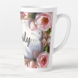 Caneca De Café Latte Fronteira Floral Com Nome Personalizado