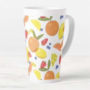 Caneca De Café Latte Frutas da Feira de Agricultores Grungy Mid Mod Ris