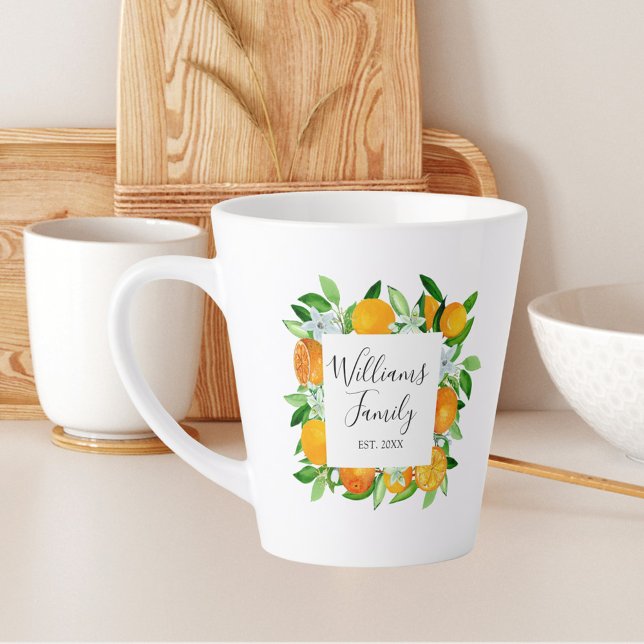 Caneca De Café Latte Frutas de laranja e flores de verão botânico (In situ)