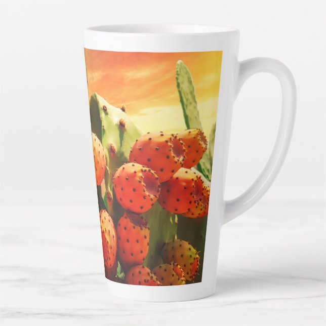 Caneca De Café Latte Frutas De Pear Cactus E Céu Vermelho (Direita)