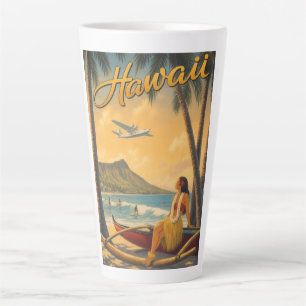 Caneca De Café Latte Fuga do Paraíso Vintage Havaiano da Garota Hula Al