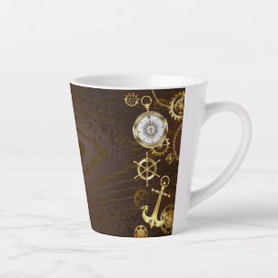 Caneca De Café Latte Fundo de madeira com cavalo-marinho mecânico