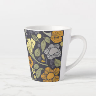 Caneca De Café Latte Fundo Escuro Floral Latte Mug