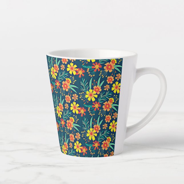 Caneca De Café Latte Fundo Floral Belo Design-46566 (Direita)