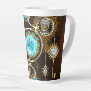 Caneca De Café Latte Fundo Rusty Steampunk com Lentes Turquesa