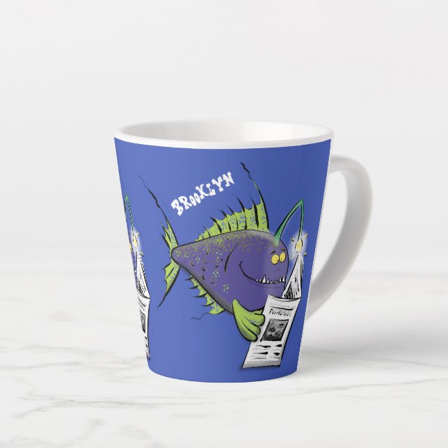 Caneca De Café Latte Funny angler fish cartoon (Ângulo direito)