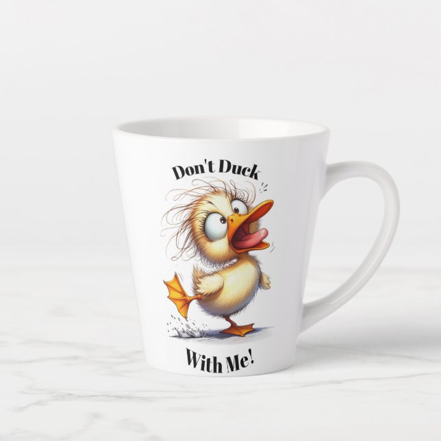 Caneca De Café Latte Funny Angry Duck Latte Mug - "Don't Duck With Me! (Direita)