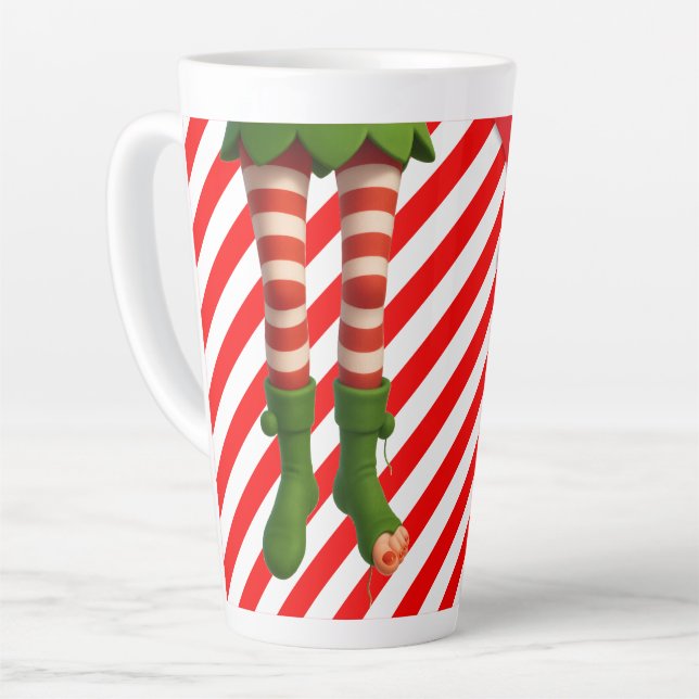 Caneca De Café Latte Funny Elf Legs Holiday Card | North Pole Mischief  (Ângulo esquerdo)