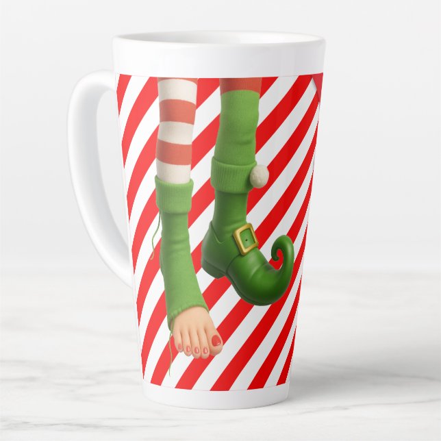 Caneca De Café Latte Funny Elf Legs Holiday Card | North Pole Mischief  (Ângulo esquerdo)
