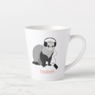 Caneca De Café Latte Funny Ferret Music Lover Mustelid Pet