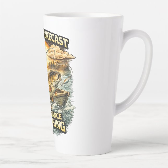 Caneca De Café Latte Funny Fishing T-Shirt – Weekend Forecast 100% Chan (Direita)