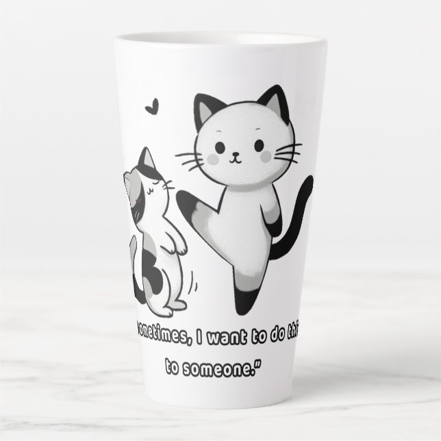 Caneca De Café Latte Funny Siamese Cat Kick Illustration (Frente)