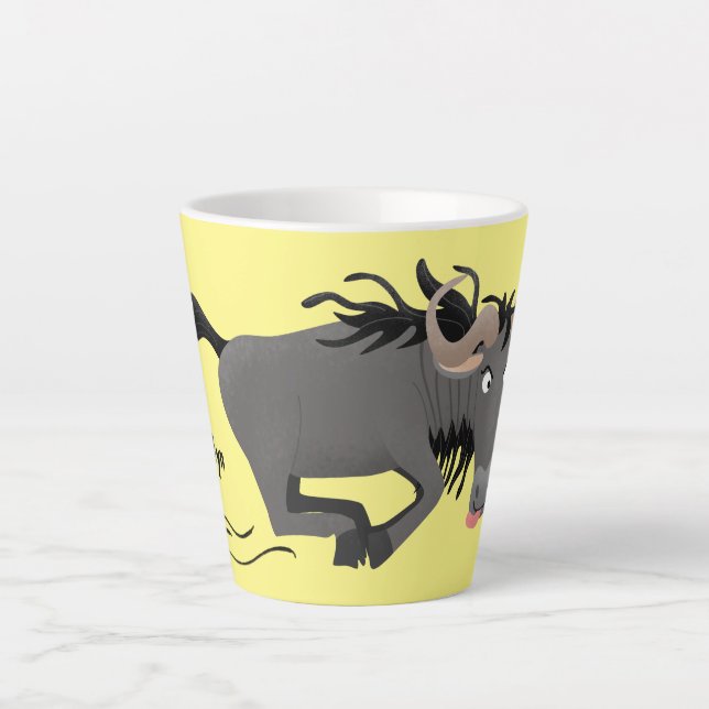 Caneca De Café Latte Funny wildebeest running cartoon illustration (Frente)