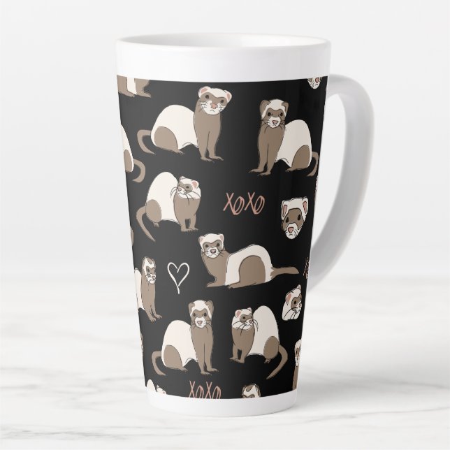 Caneca De Café Latte Furões de Amor - Preto (Ângulo direito)