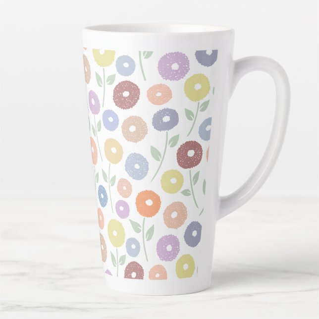 Caneca De Café Latte Fuzzy Flower Pattern Pastels on White (Direita)