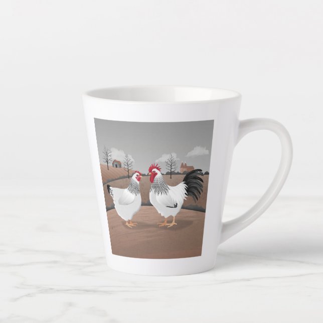 Caneca De Café Latte Galinha & Galo (Direita)