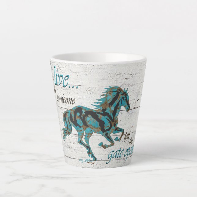 Caneca De Café Latte Galloping Turquoise Horse (Frente)