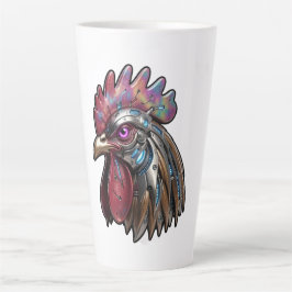 Caneca De Café Latte Galo Ciberpunk Arte Mecânica Iridescente