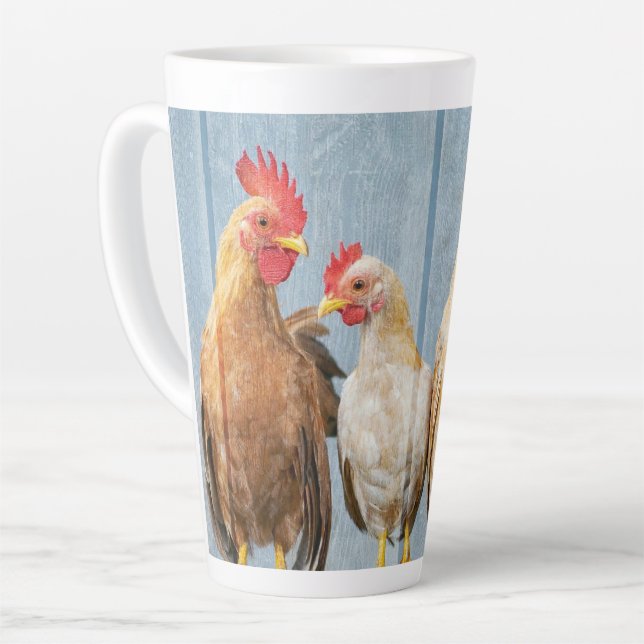Caneca De Café Latte Galo de Pintinhos Hens (Ângulo esquerdo)