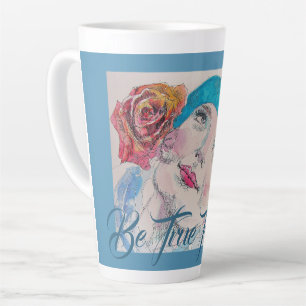 Caneca De Café Latte Garota Com Rosa vermelha É Verdadeira Para Você.