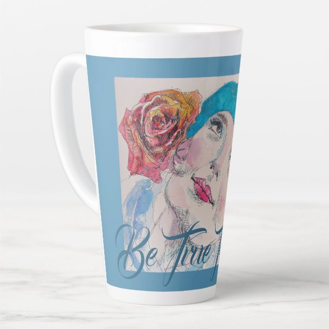 Caneca De Café Latte Garota Com Rosa vermelha É Verdadeira Para Você. (Ângulo esquerdo)