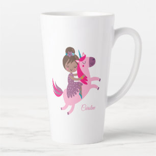 Caneca De Café Latte Garota de Brunette Caçada no Unicórnio