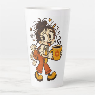 Caneca De Café Latte Garota de Escritório Caótico Retro com Adesivo de