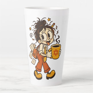 Caneca De Café Latte Garota de Escritório Caótico Retro com Adesivo de