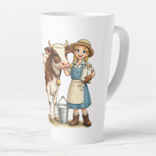 Caneca De Café Latte Garota do campo com vaca, adorável arte do país le