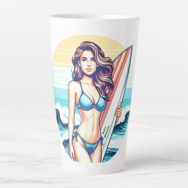 Caneca De Café Latte Garota Esporte & Surfe (Frente)